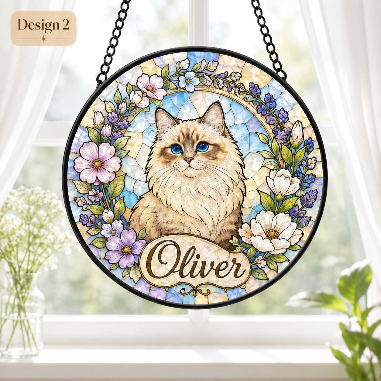 Personalized Cat Portrait Suncatcher – Custom Photo Stained Glass Window Decor For Pet Lover THUC99