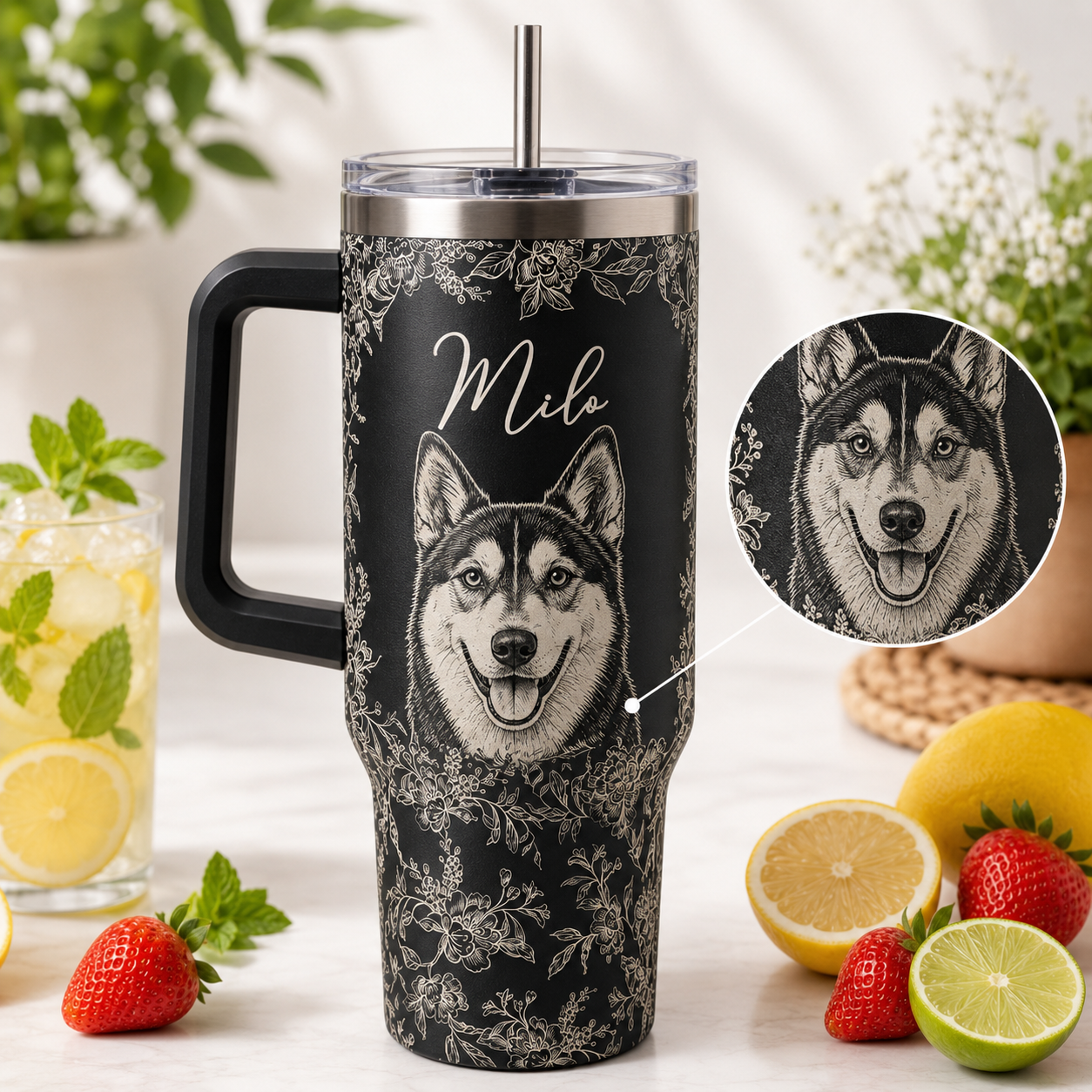 Custom Dog Picture 40oz Tumbler – Personalized Pet Lover Stainless Steel Travel Mug THUC99