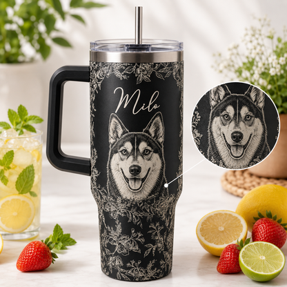 Custom Dog Picture 40oz Tumbler – Personalized Pet Lover Stainless Steel Travel Mug THUC99