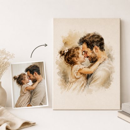 Custom Photo Dad And Daughter Canvas Wall Art - Custom Gift For Dad TOM99