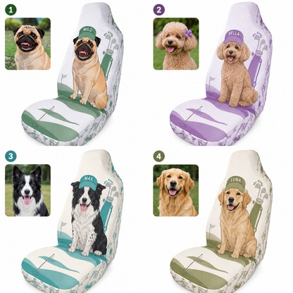 Personalized Golf Pet Portrait Car Seat Cover, Custom Dog Face Seat Protector, Dog Dad Gift THUC99