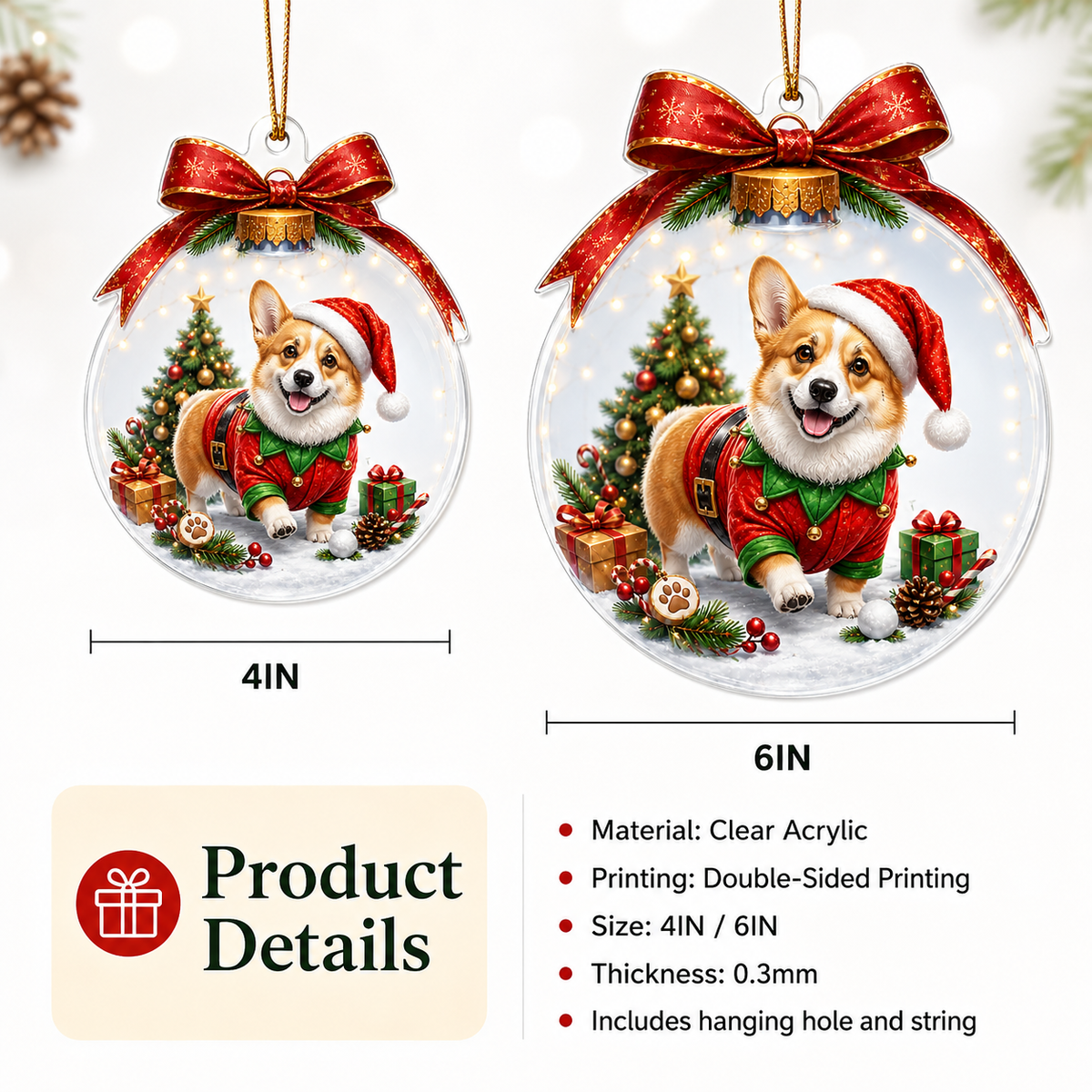 Dog Santa Bauble Ball Pembroke Welsh Corgi