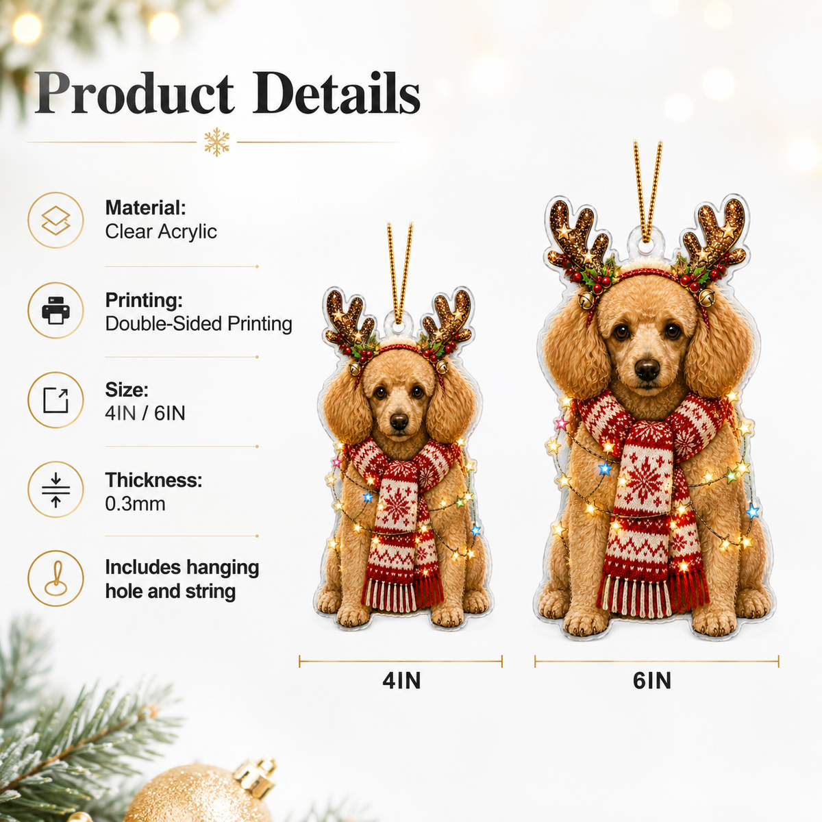Dog Decor with Antlers & Scarf Poodle
