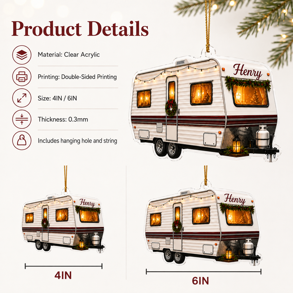 Camping Personalize Acrylic Christmas Mobile Vehicle