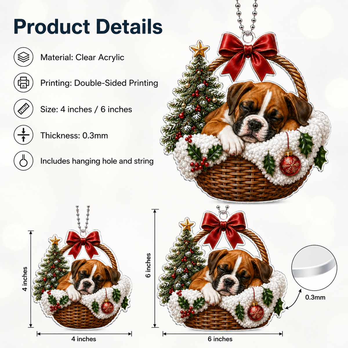 Dog Chrismast With Wicker Basket Boxer