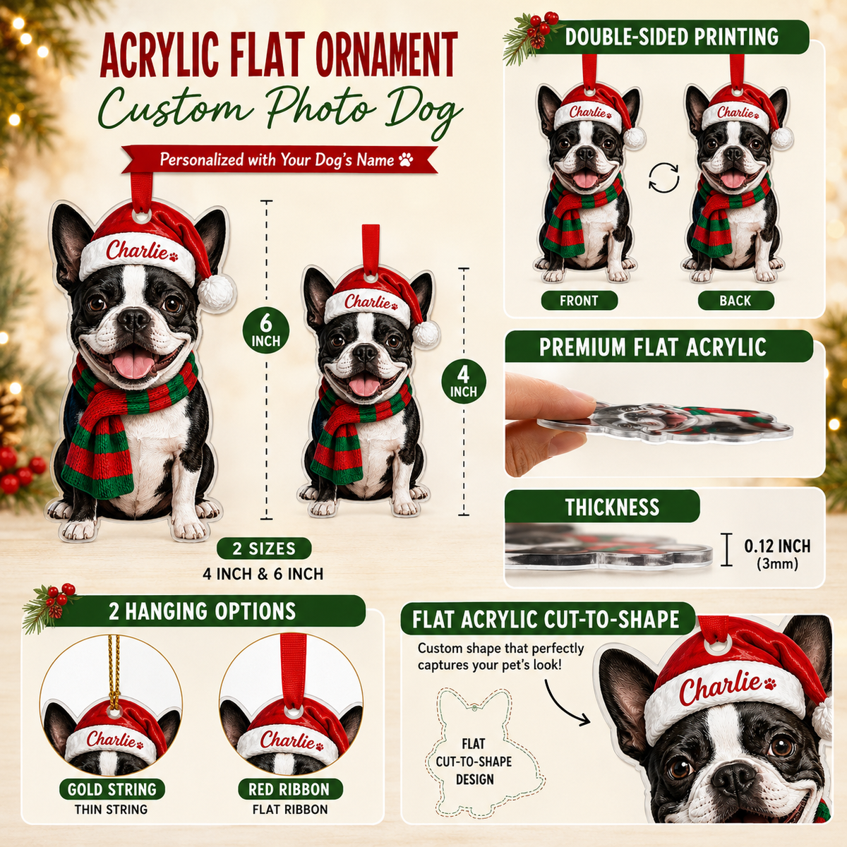 Custom Photo Dog Christmas Style 6