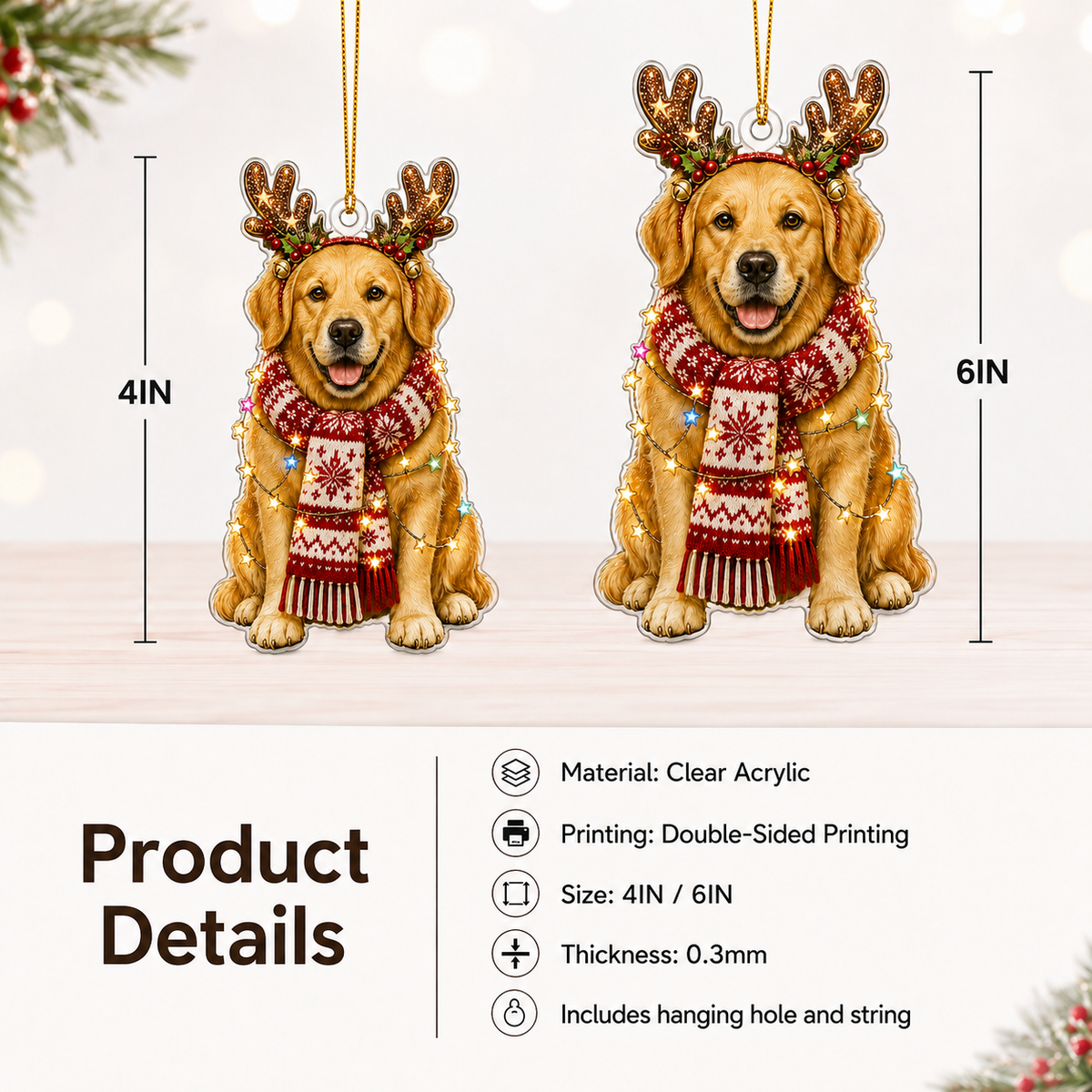 Dog Decor with Antlers & Scarf Golden Retriever