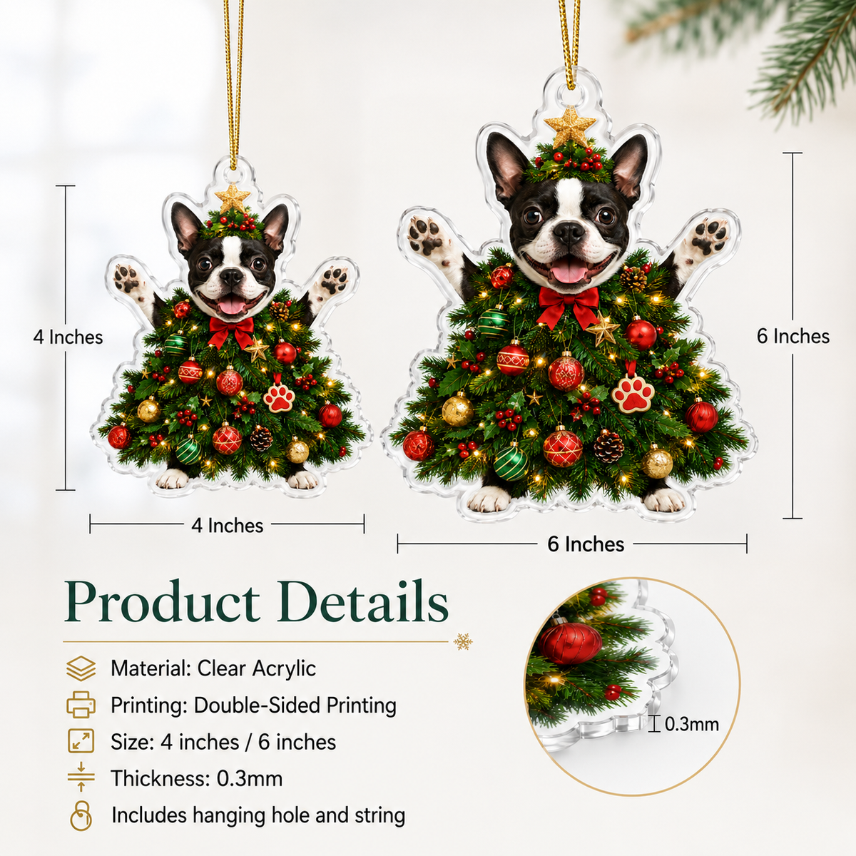 Dog Santa Tree Boston Terrier