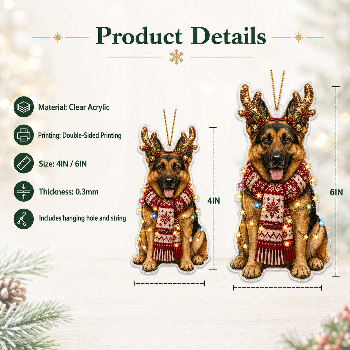 Dog Decor with Antlers & Scarf German Shepherd