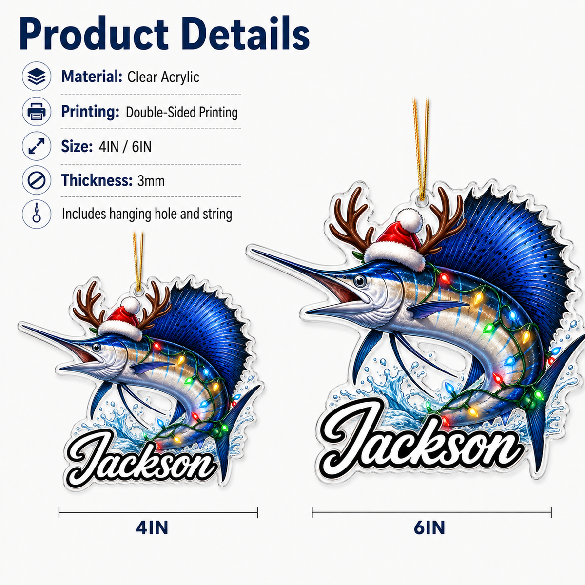 Fishing Christmas Lights Sailfish Acrylic