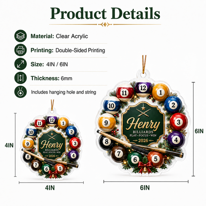 Custom Name Billiards Christmas Wreath Acrylic