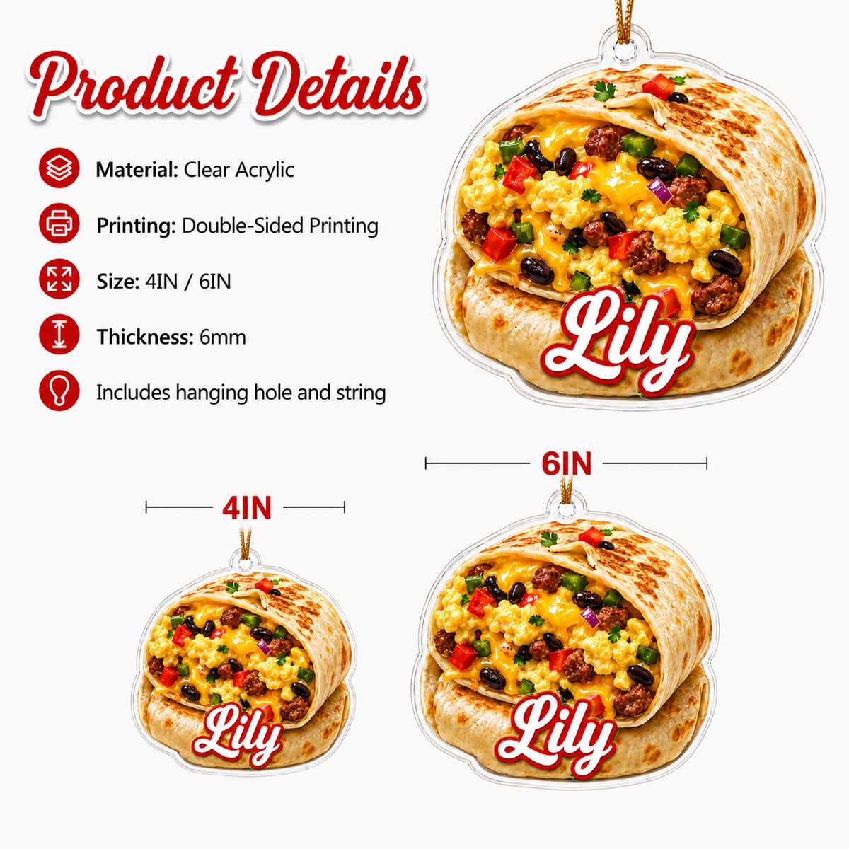 Breakfast Custom Name Burrito Acrylic