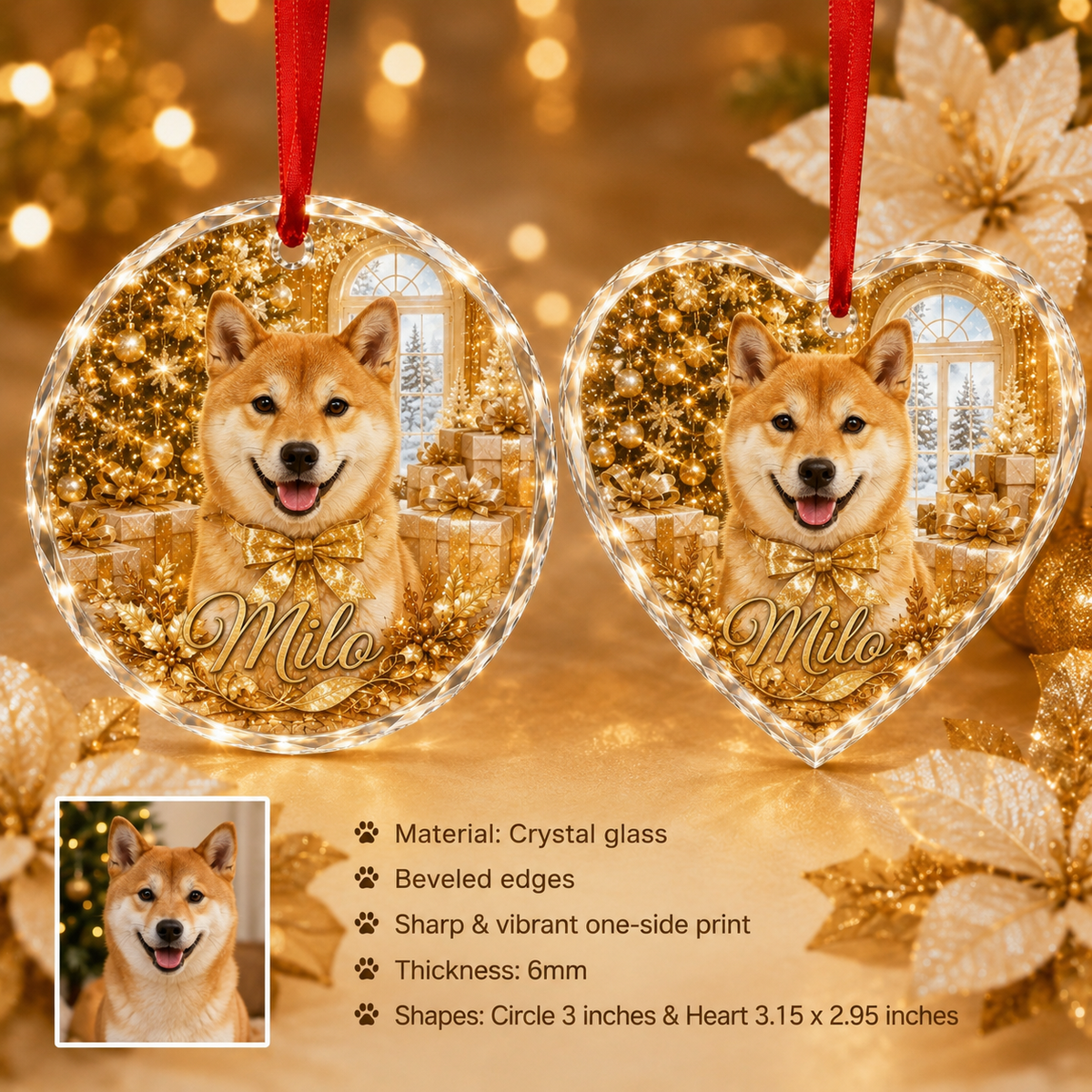 Custom Photo Dog Glass Dog With Yellow Present