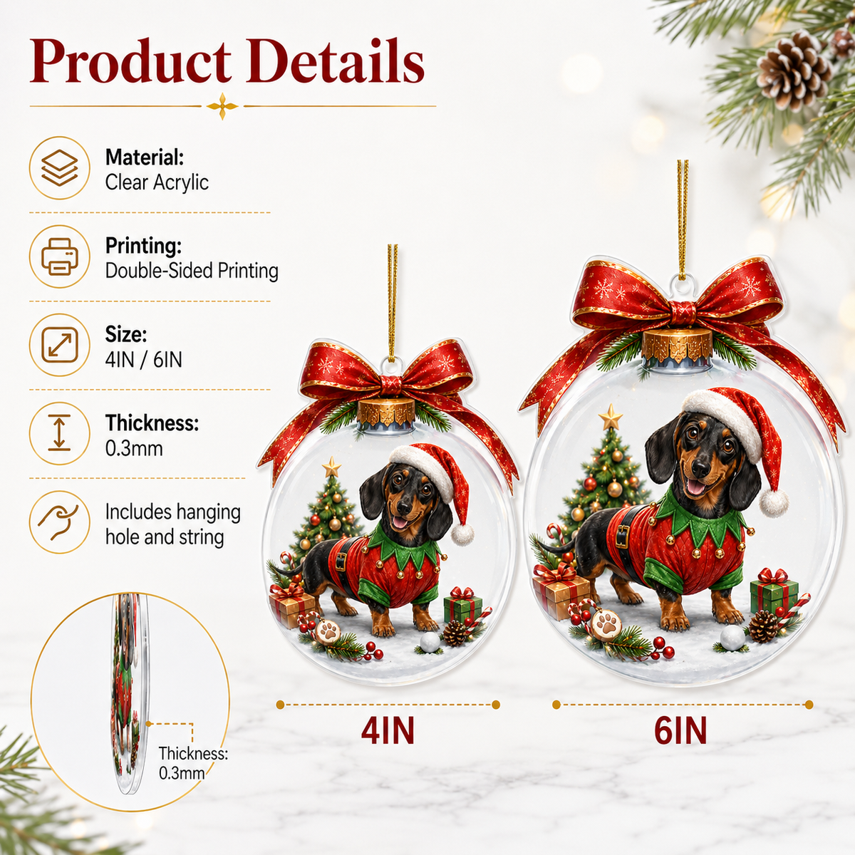 Dog Santa Bauble Ball Dachshund