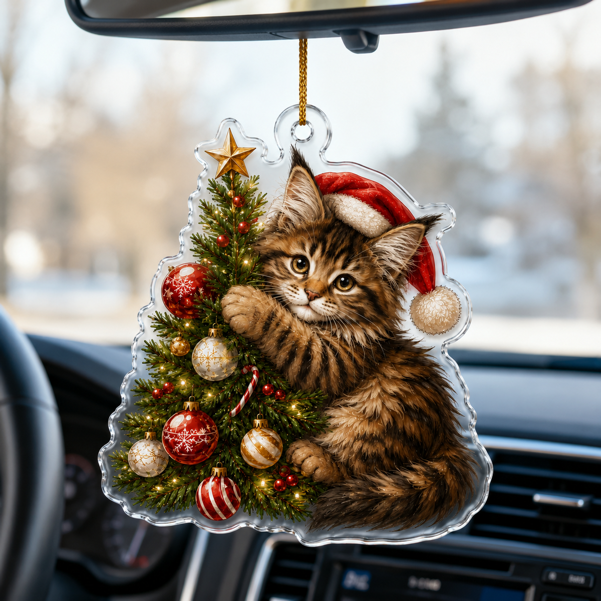Cat With Christmas Tree Maine Coon