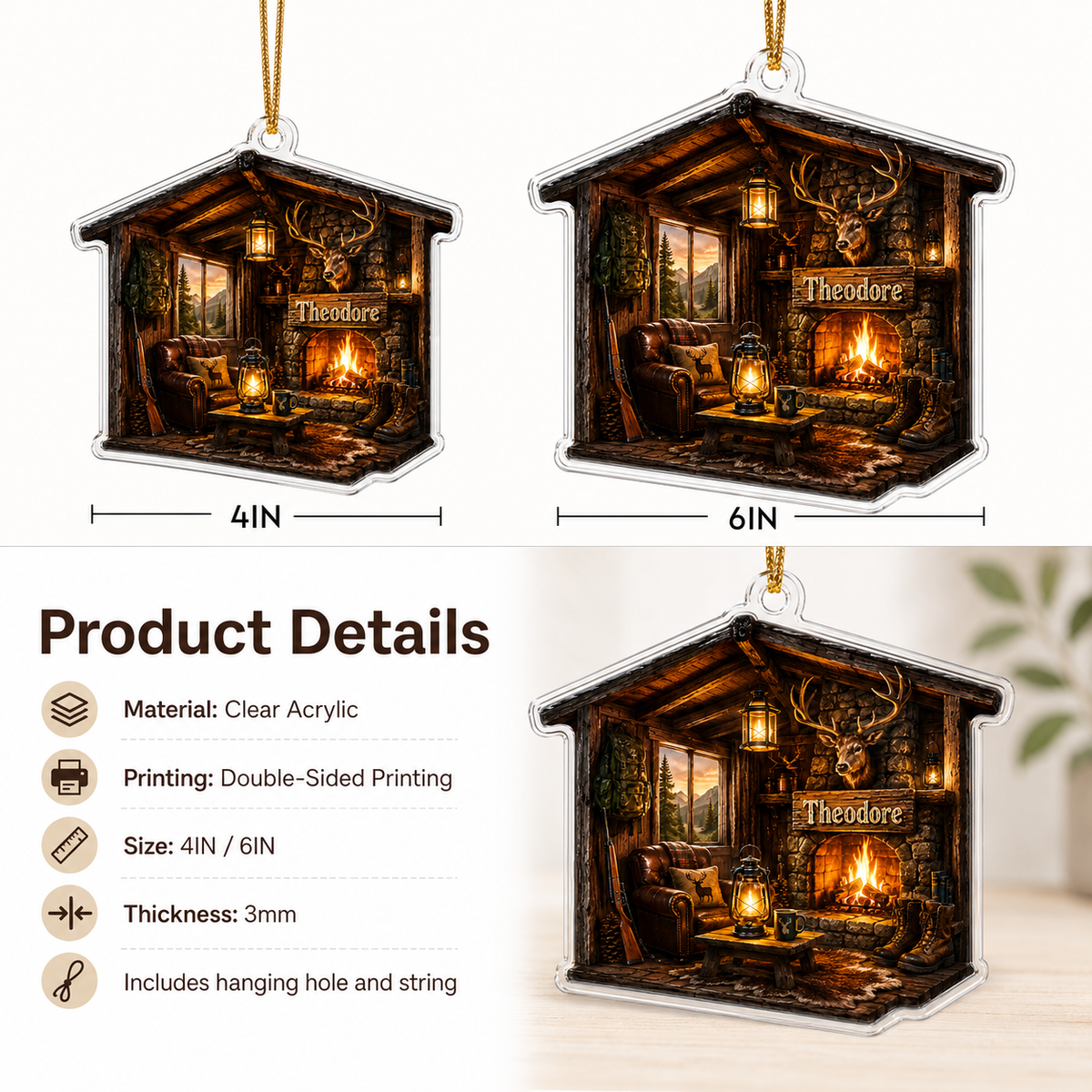 Personalized Hunting Cabin Hearth Acrylic