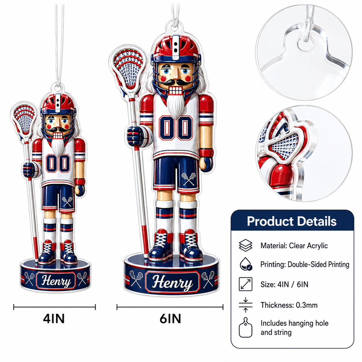 Sports Nutcracker Lacrosse Acrylic