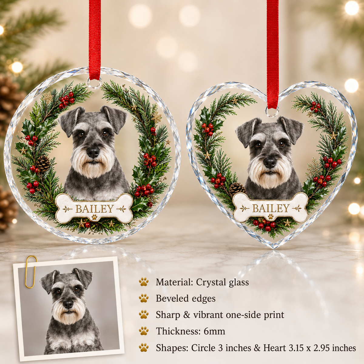 Custom Photo Dog Glass Dog With Bone And Wreath