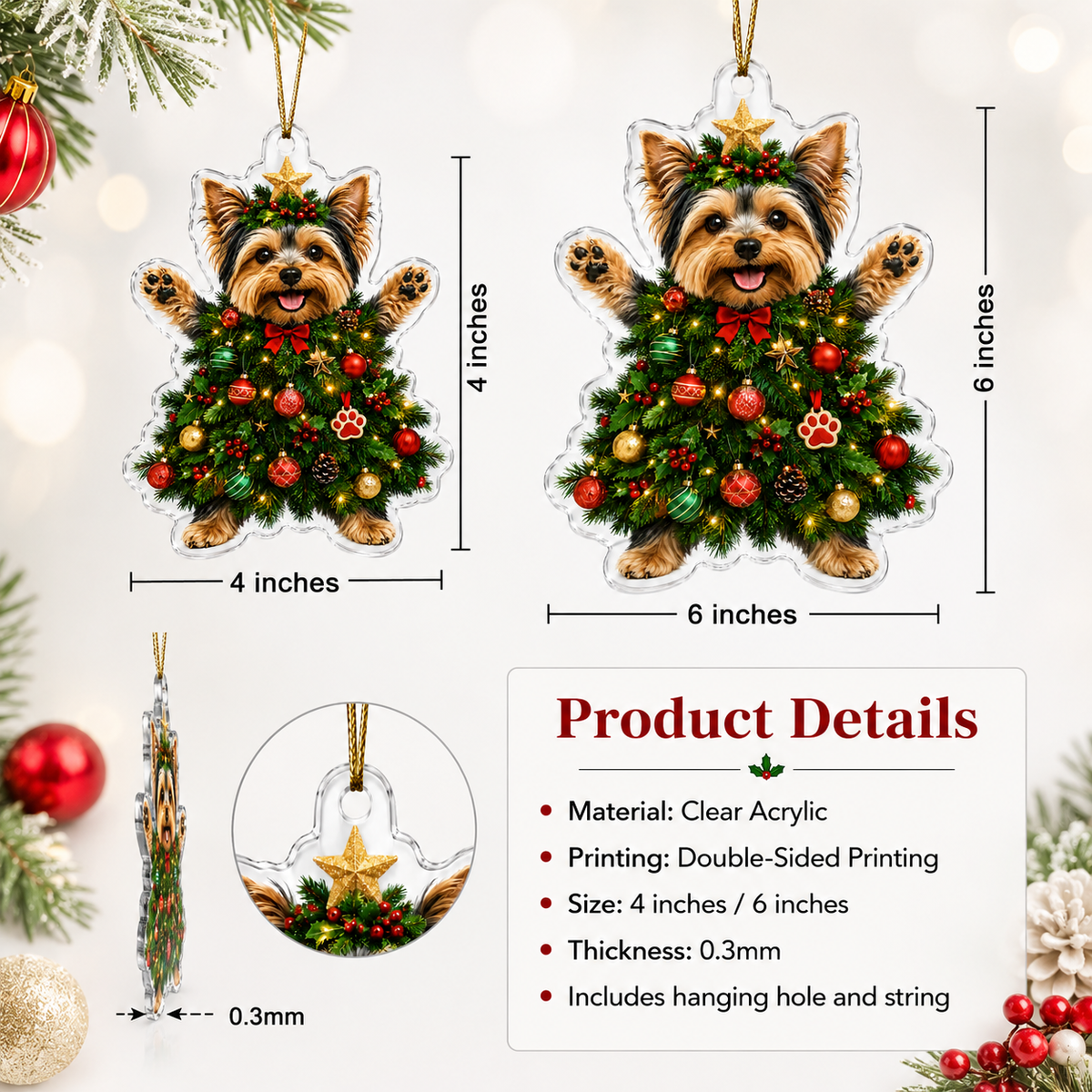 Dog Santa Tree Yorkshire Terrier