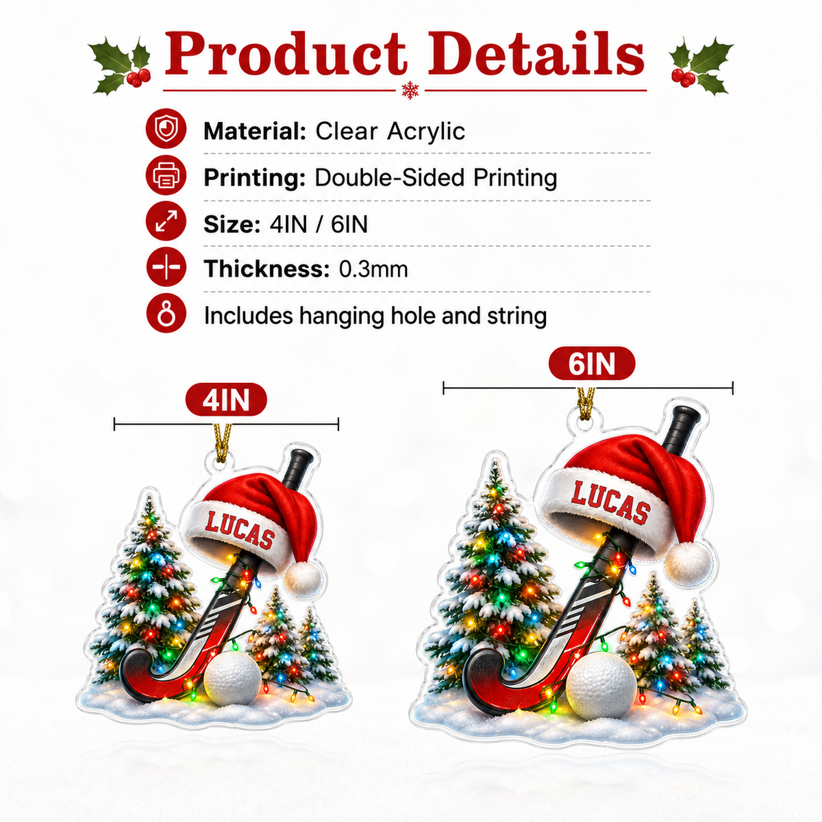 Custom Sports Christmas Acrylic - Field Hockey