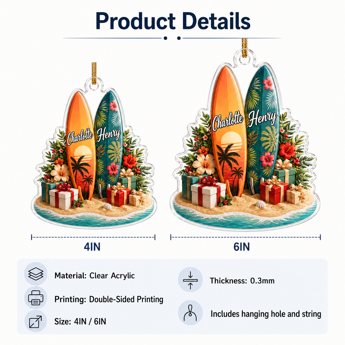 Surfing Personalize Acrylic Couple Surfboard