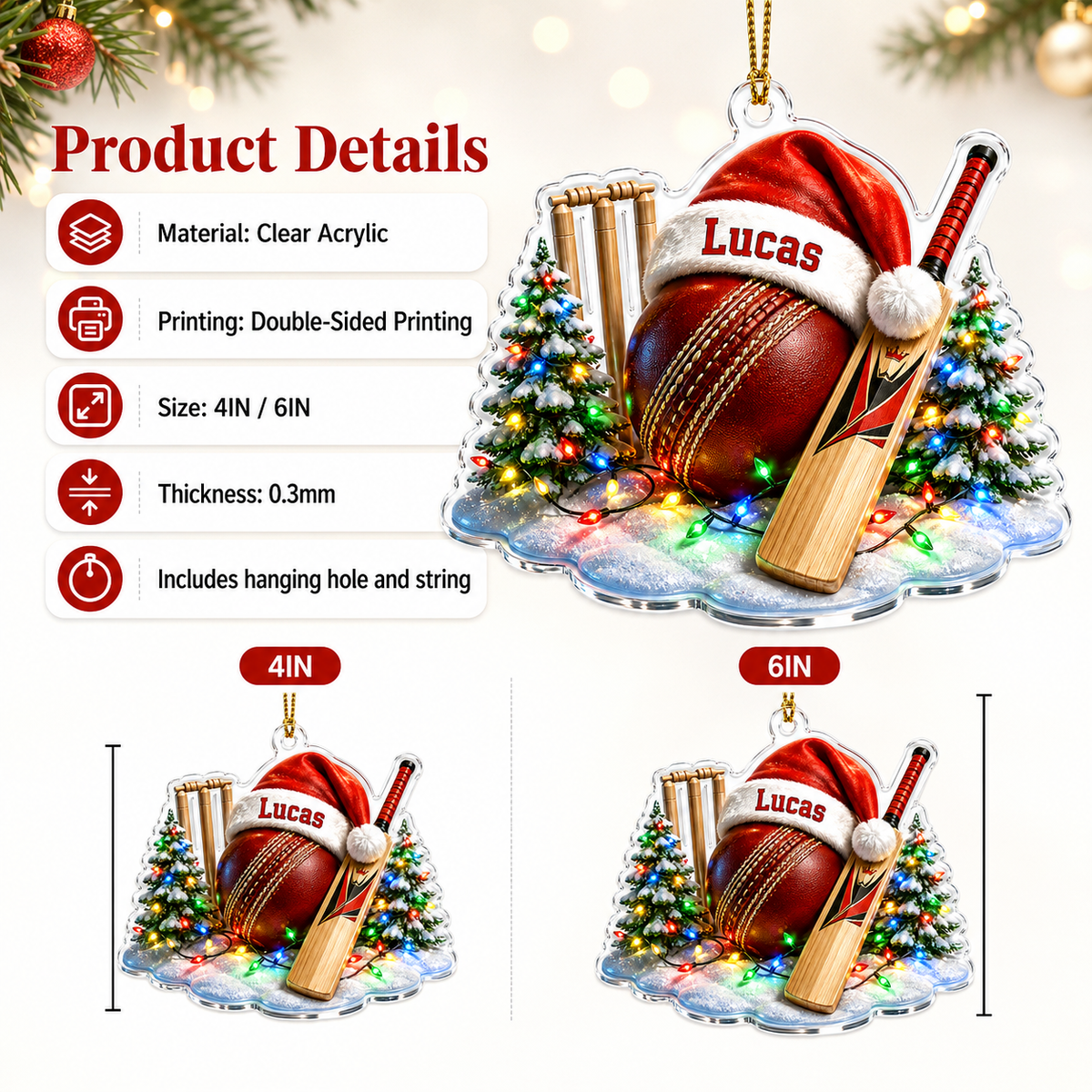 Custom Sports Christmas Acrylic - Cricket