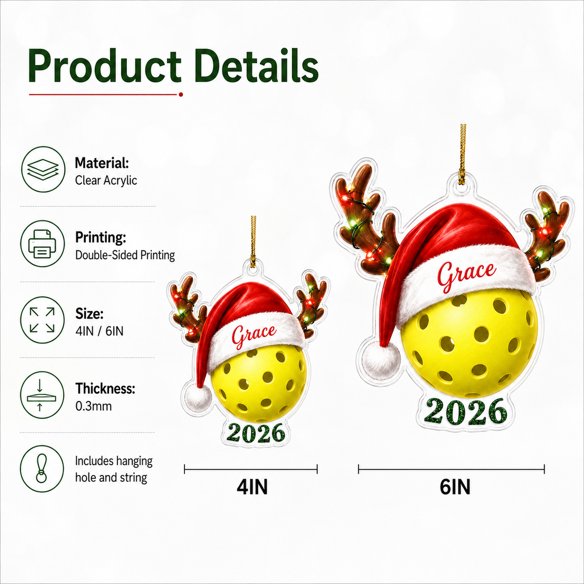 Christmas Sports 2026 Pickleball Acrylic