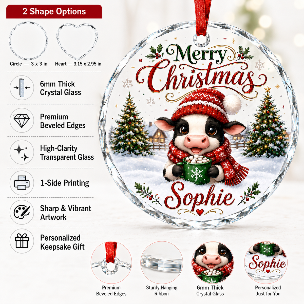 Christmas Glass Animal Cow