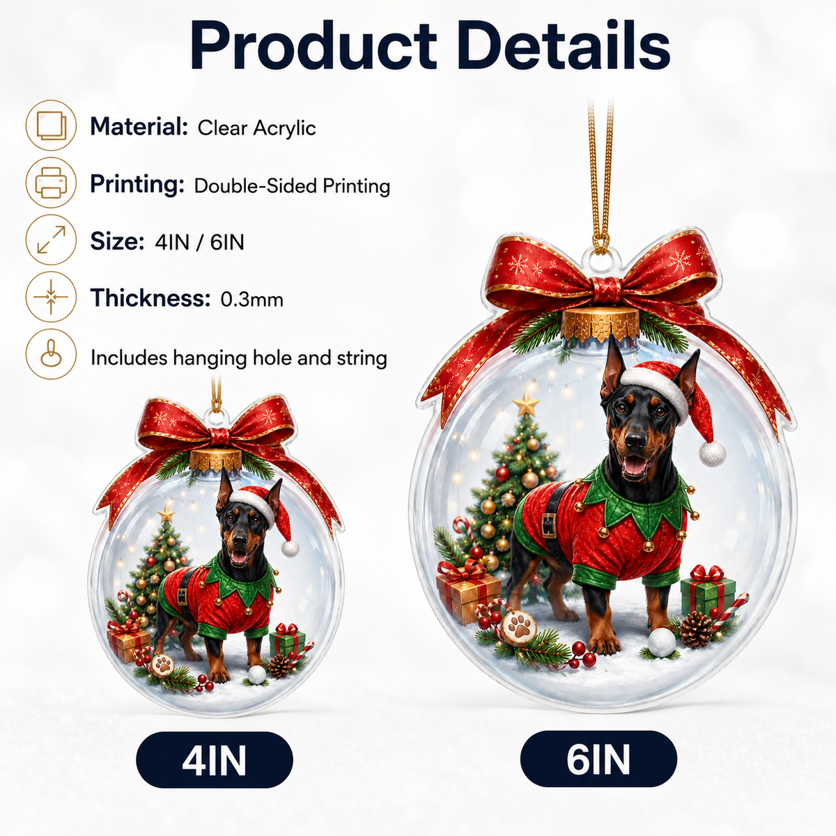 Dog Santa Bauble Ball Doberman Pinscher