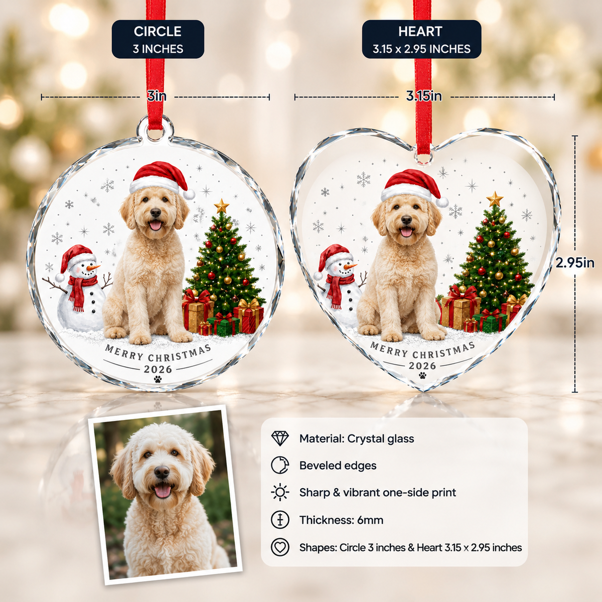 Custom Photo Dog Glass Dog With Snowman