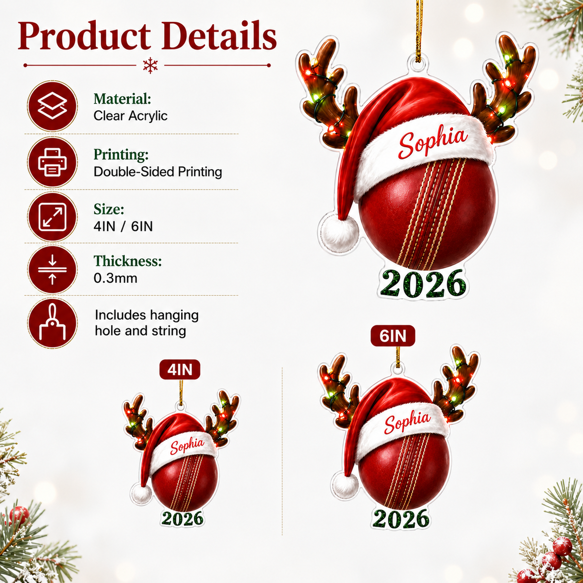 Christmas Sports 2026 Cricket Acrylic