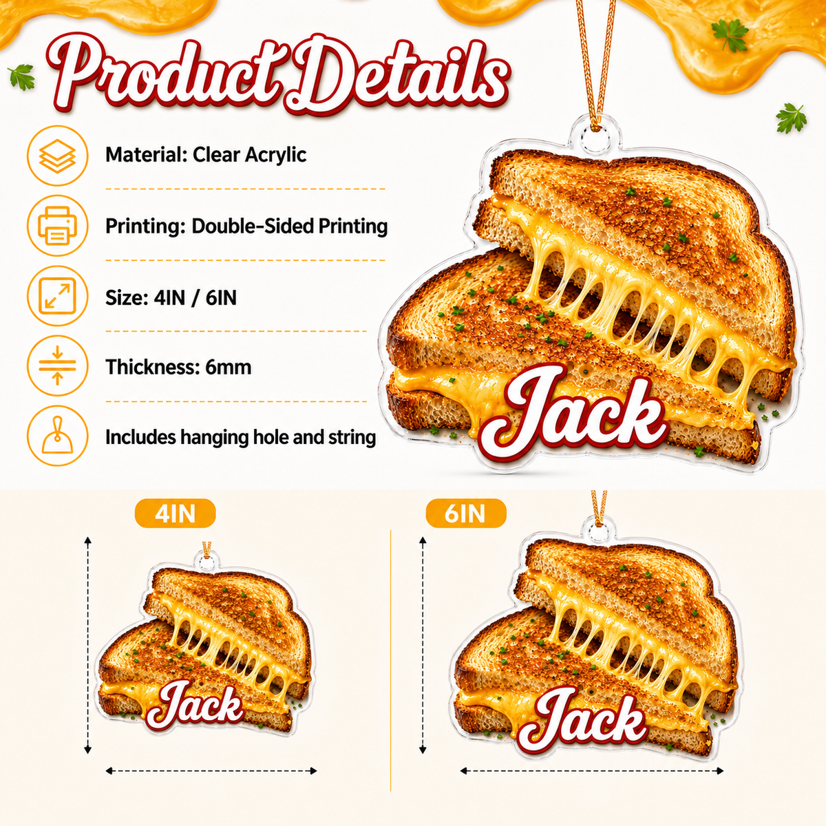 Breakfast Custom Name Grilled Cheese Sandwich Acrylic
