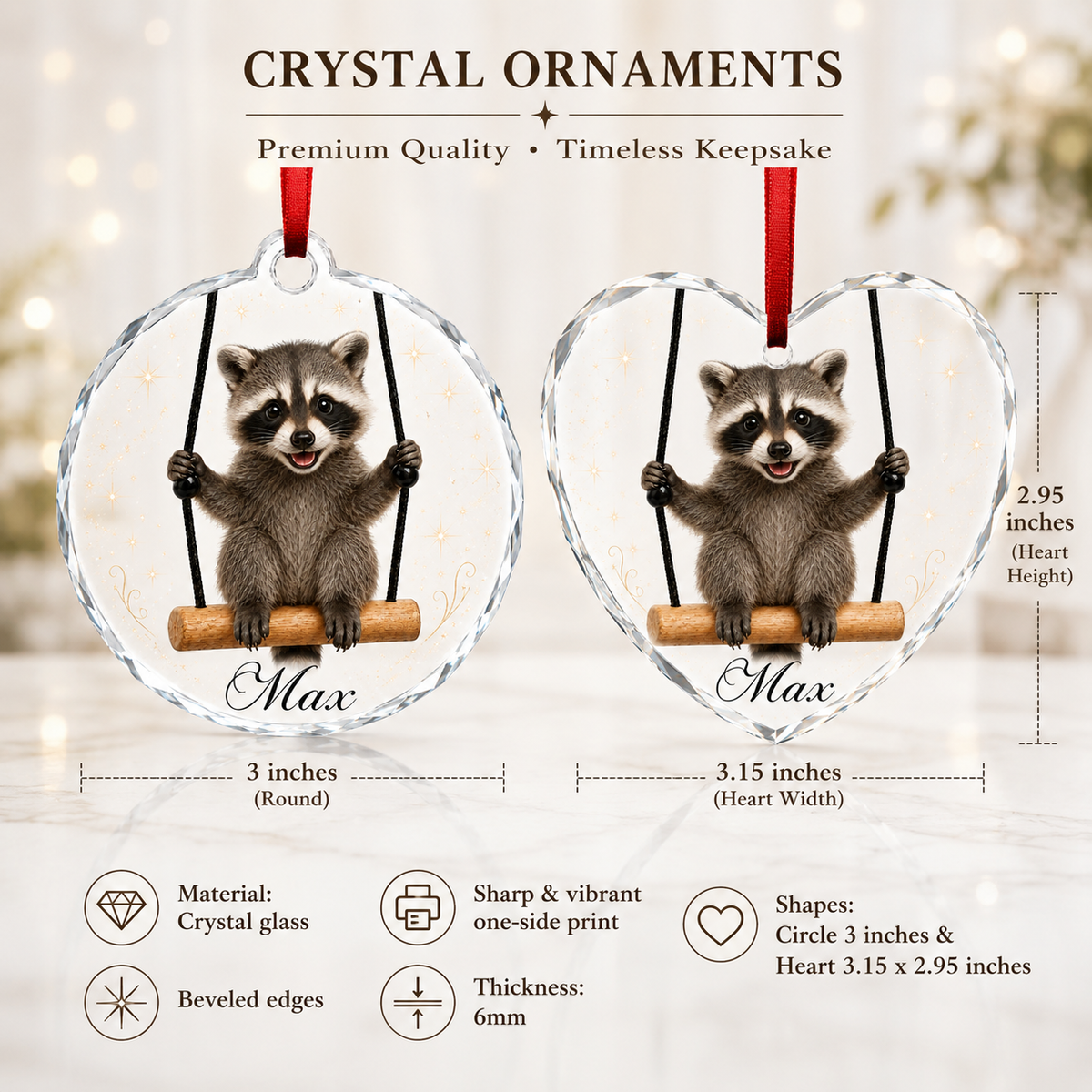 Animal Glass Ornament Racoon