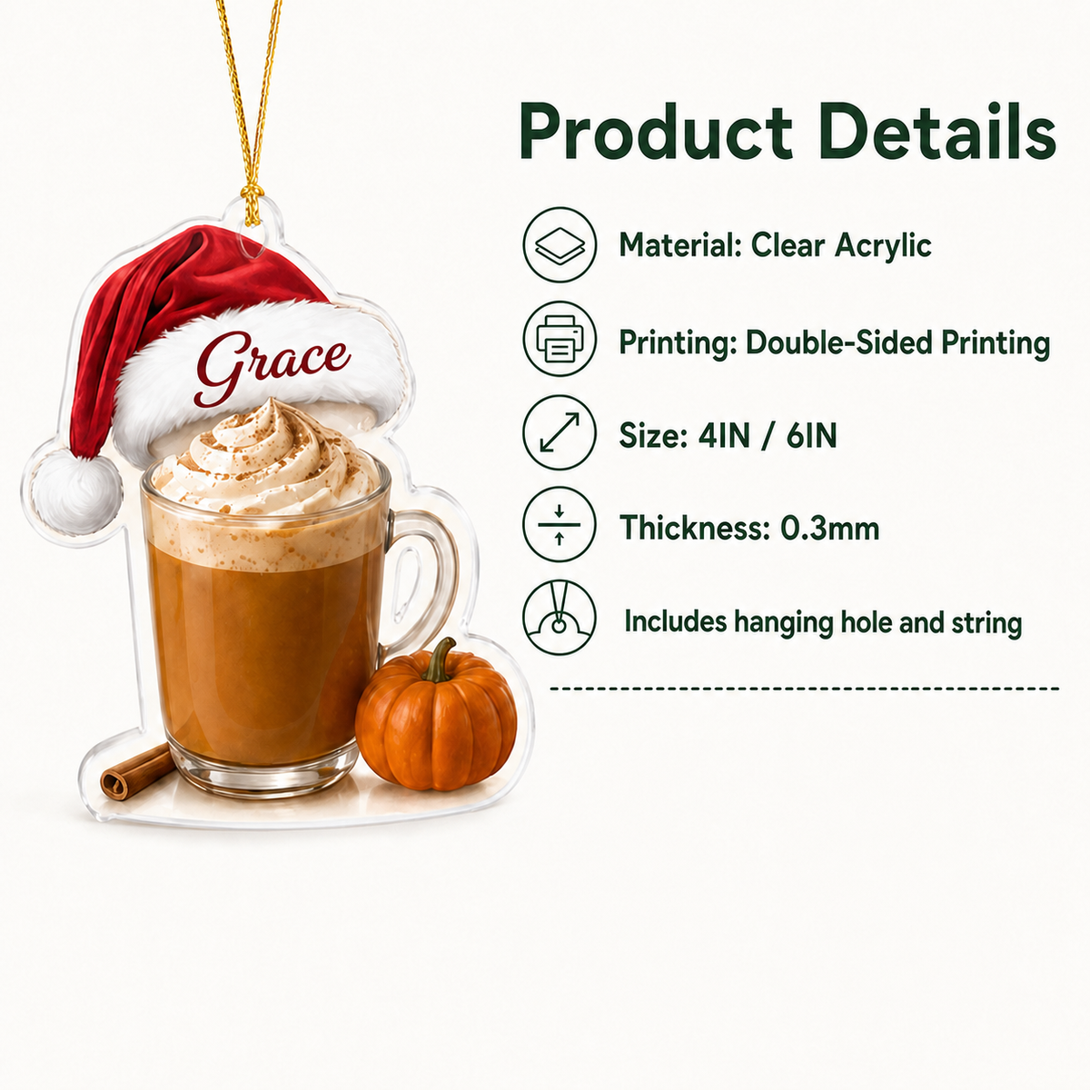 Coffee Equipment Ornament Acrylic Pumpkin Spice Latte TAM