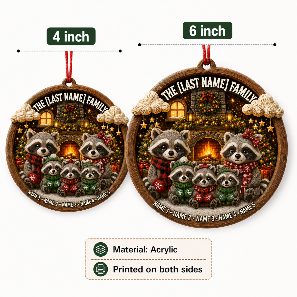 Christmas Family Wood Raccoon
