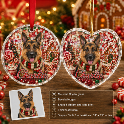 Custom Photo Dog Glass Dog With Gingerbread House