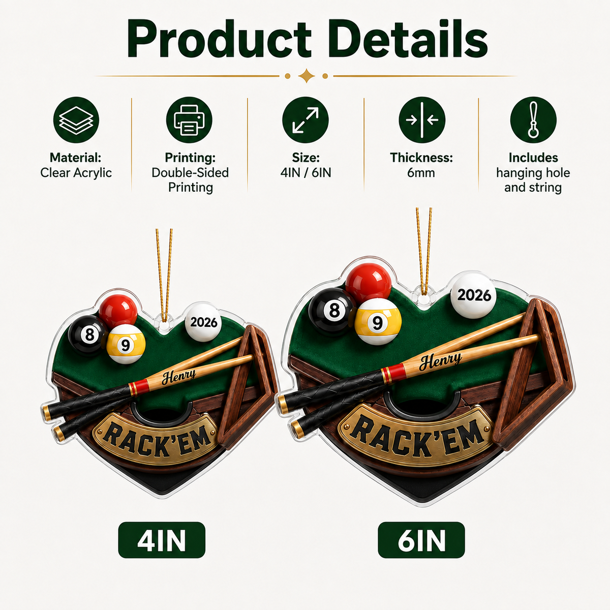 Custom Name Billiards Heart-Shaped Pool Table Acrylic