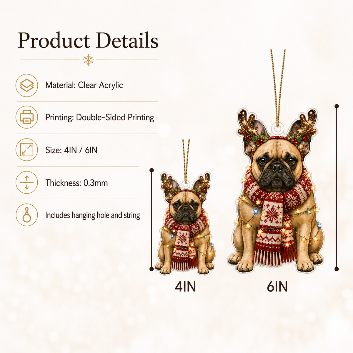 Dog Decor with Antlers & Scarf French Bulldog