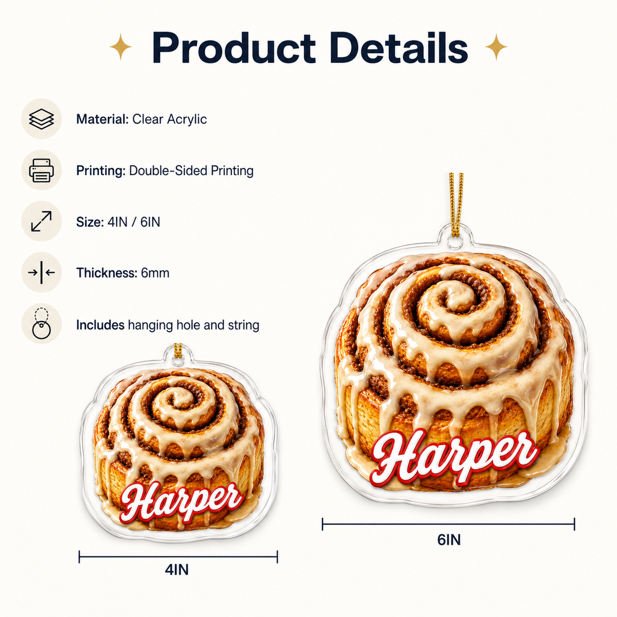 Breakfast Custom Name Cinnamon Roll Acrylic