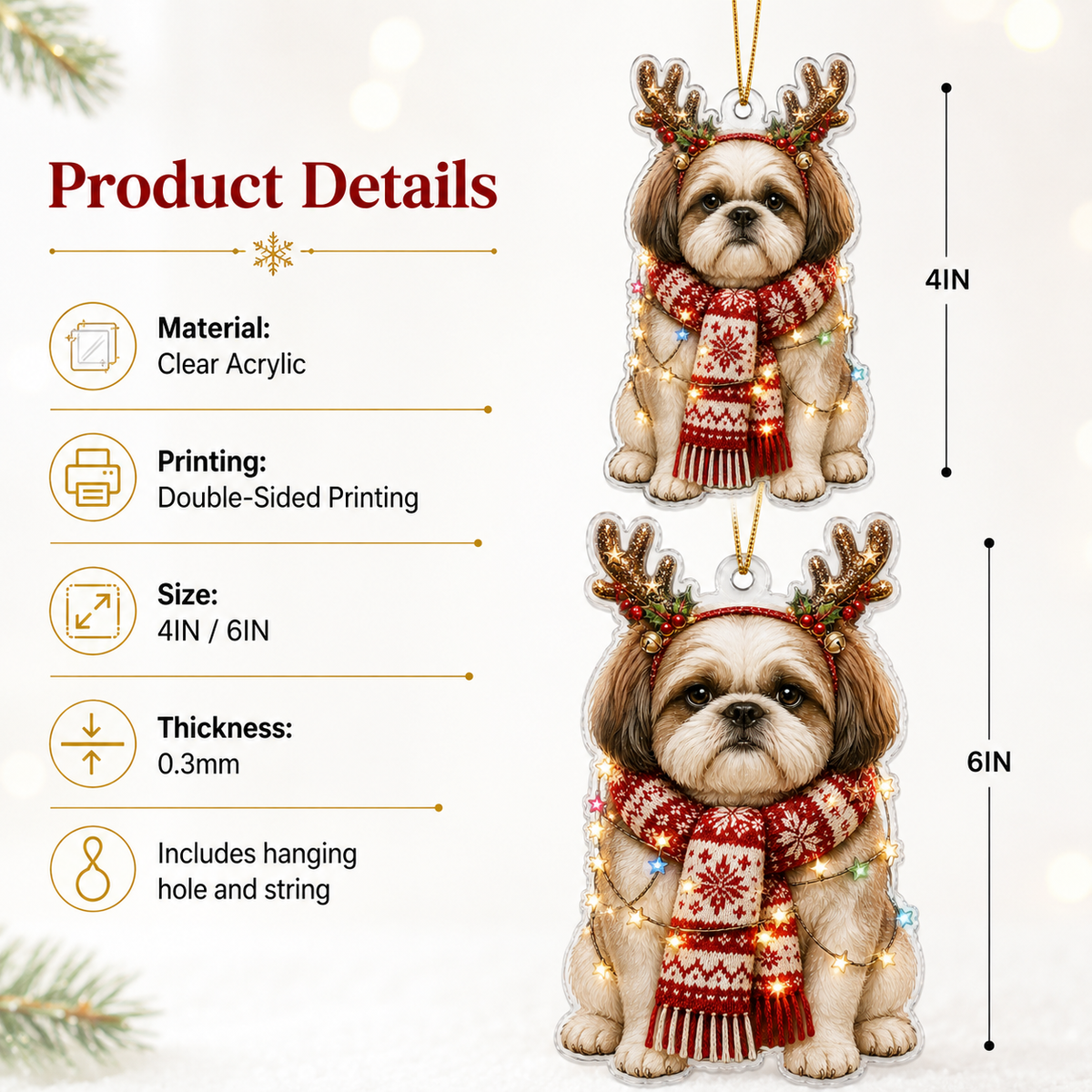 Dog Decor with Antlers & Scarf Shih Tzu