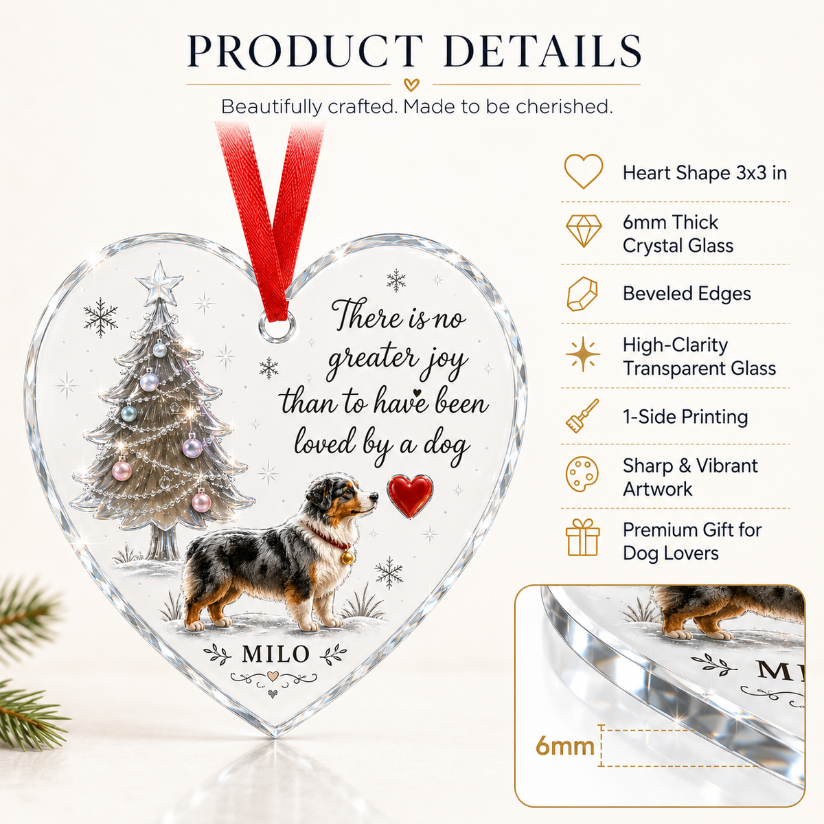 Christmas Glass Dog Australian Shepherd