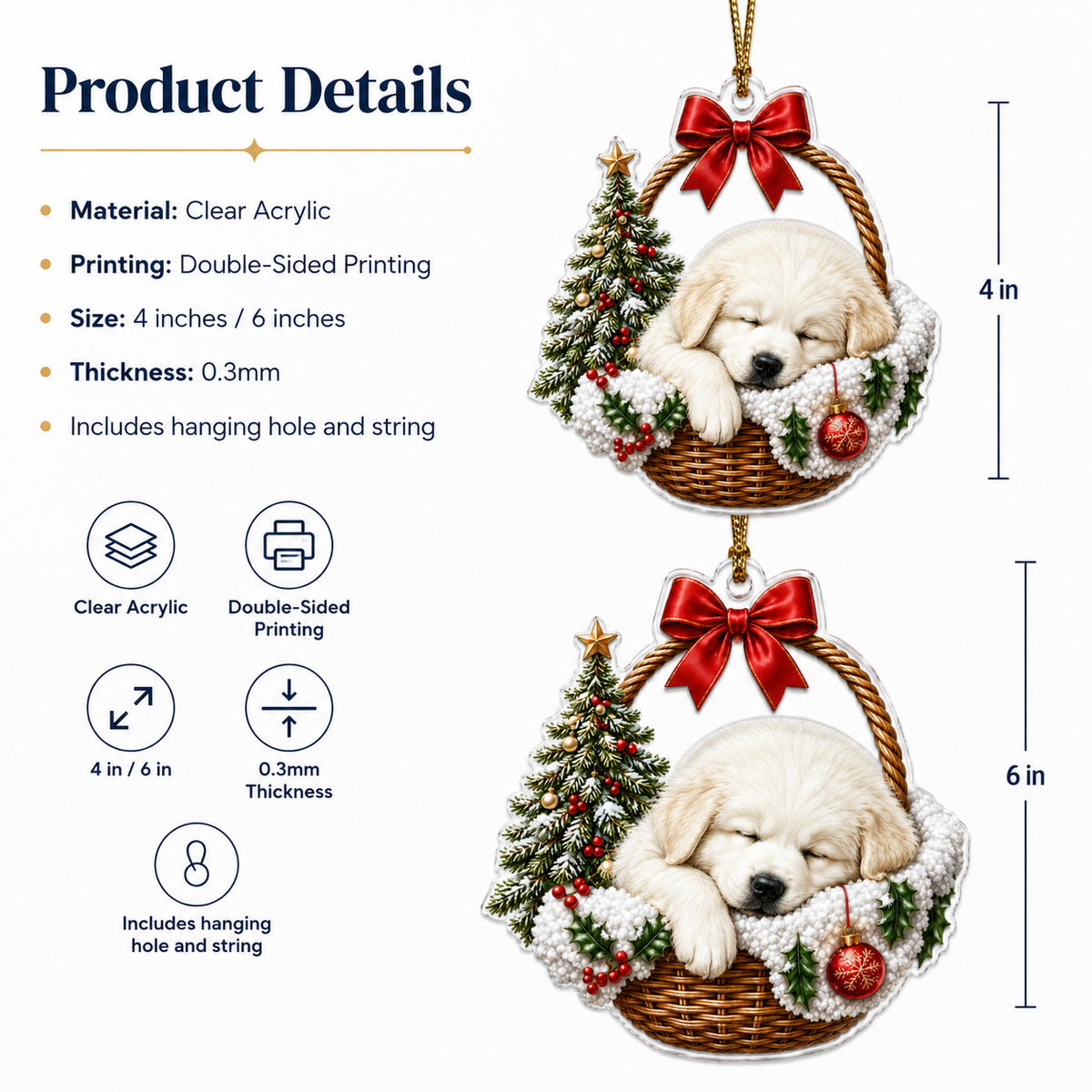 Dog Chrismast With Wicker Basket Golden Retriever
