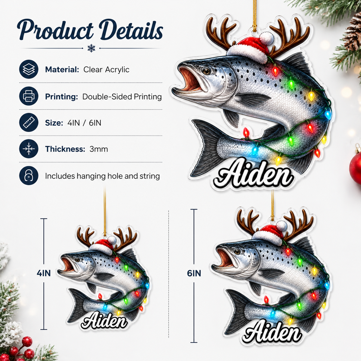 Fishing Christmas Lights Salmon Acrylic