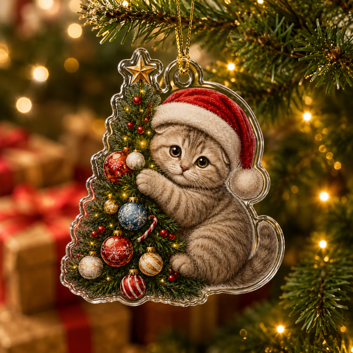 Cat With Christmas Tree Scotish Fold