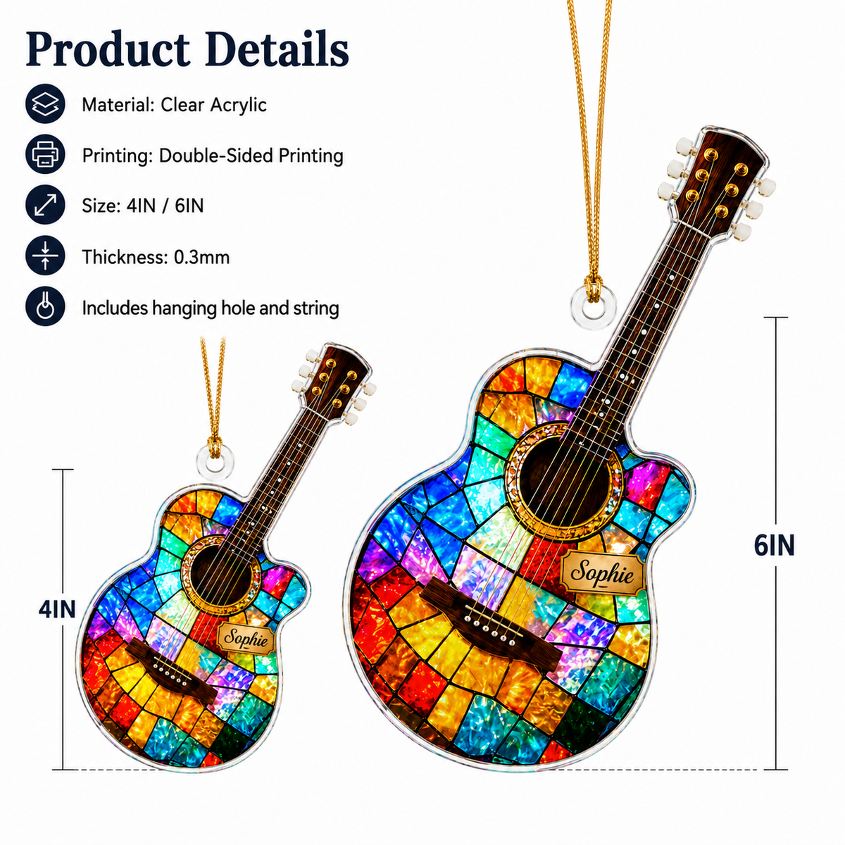 Guitar Custom Name Acrylic - Stained Glass Acoustic Guitar