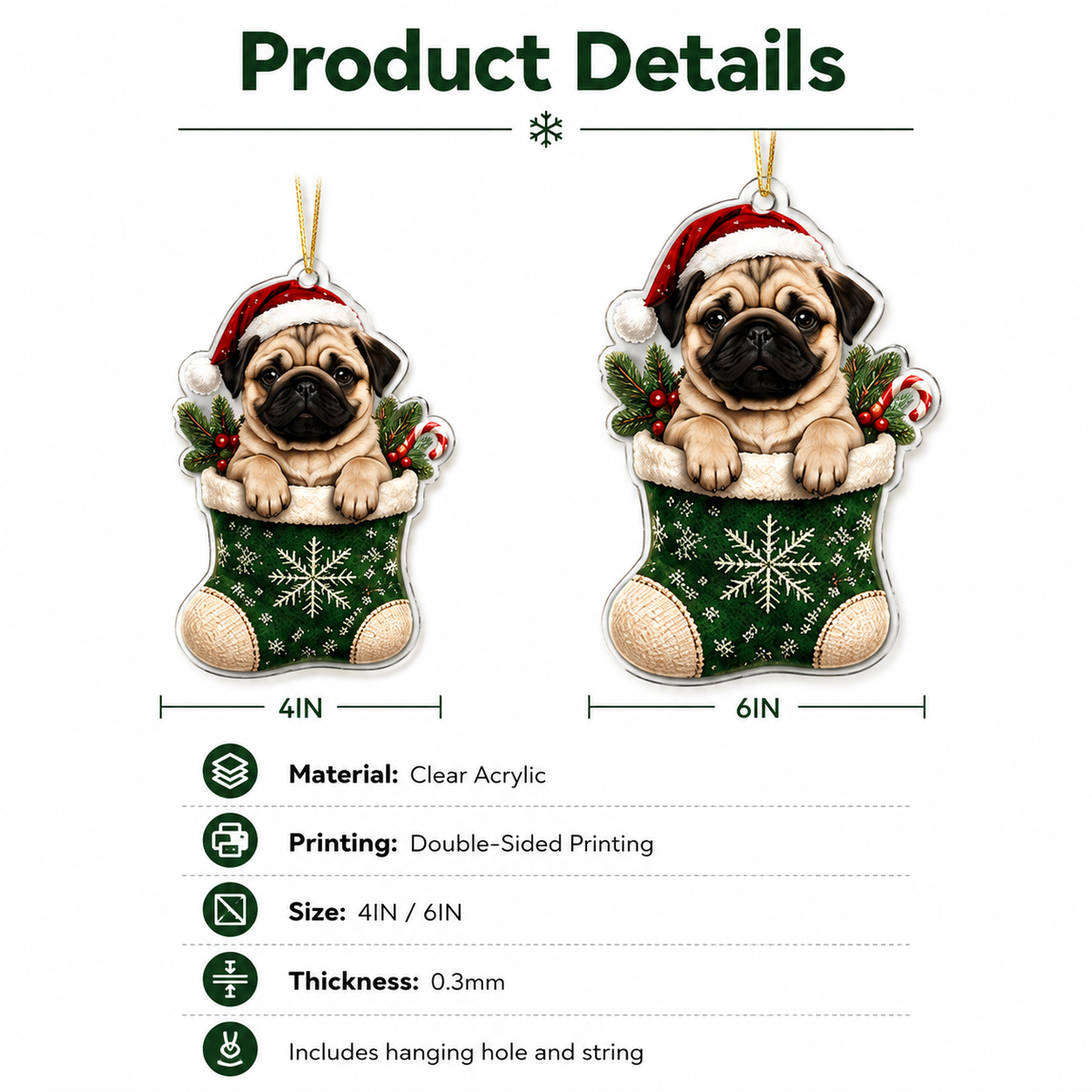 Dog Christmas Socks Pug