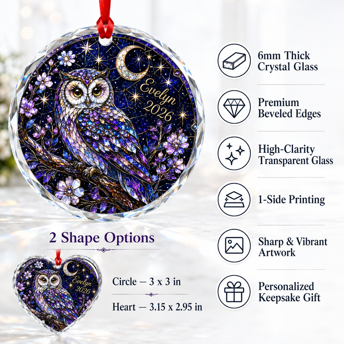 Custom Name Glass Animal Owl