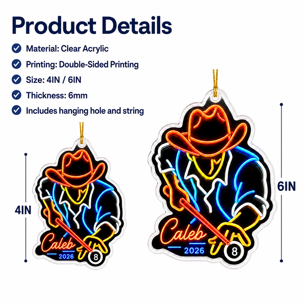 Custom Name Billiards Neon Cowboy Acrylic