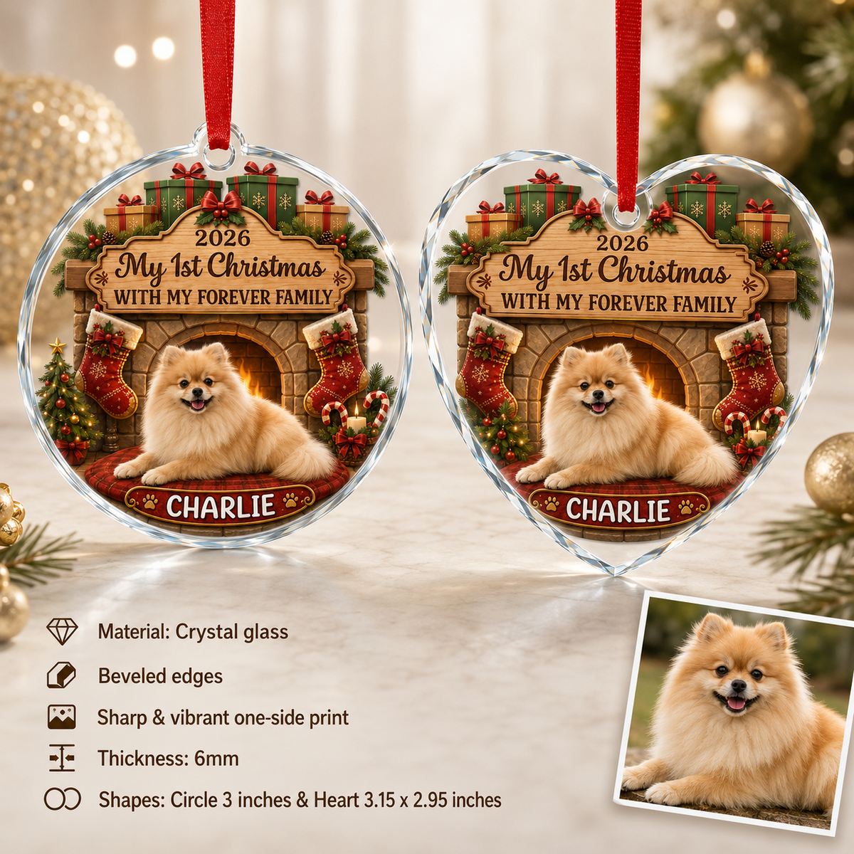Custom Photo Dog Glass Dog With Christmas Heater