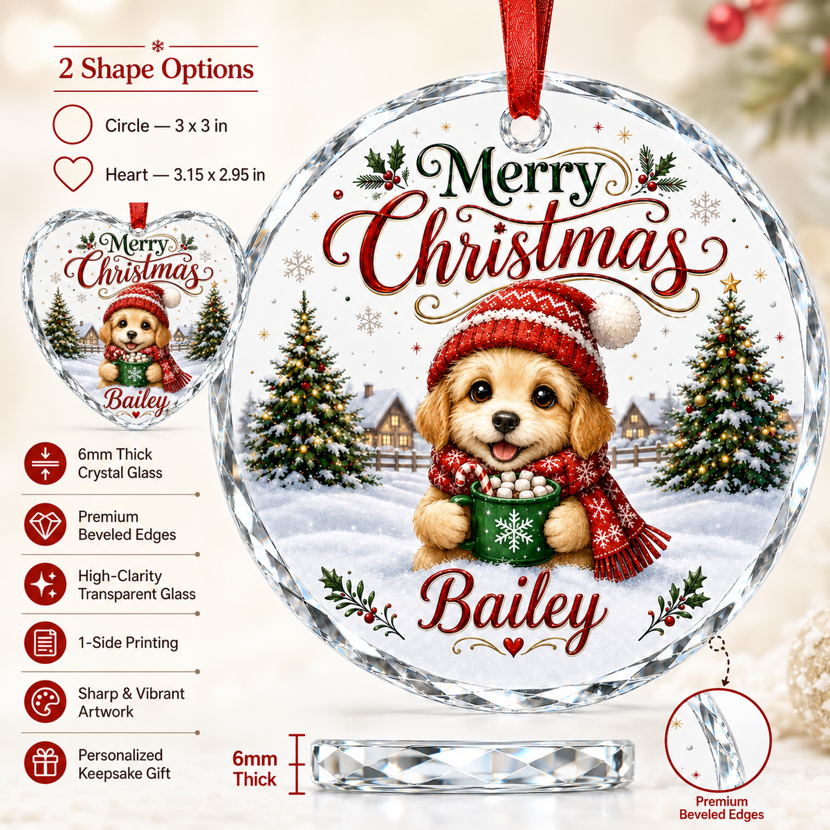 Christmas Glass Animal Dog